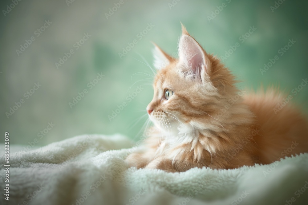 Studio photo of a cute ginger cat isolated against a background of pastel shades, creating a soft and appealing visual. Studio photo of a cute ginger cat isolated against a background of pastel shades, creating a soft and appealing visual.