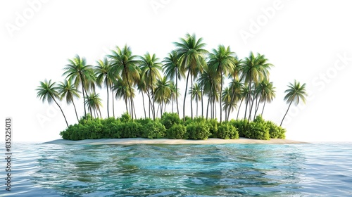 Island with green trees in the middle of sea isolated on white background