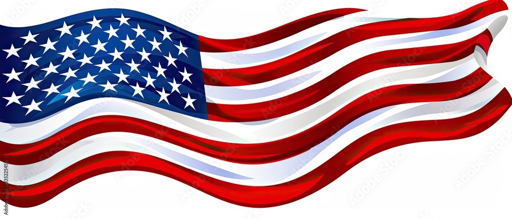 Waving American flag with vibrant colors and iconic stars and stripes, representing freedom and patriotism in a dynamic illustration. Waving American flag with vibrant colors and iconic stars and stripes, representing freedom and patriotism in a dynamic illustration.