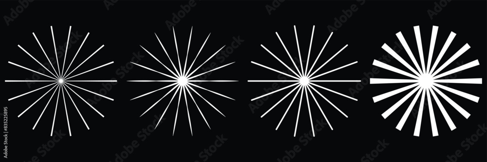 Radial circle lines. Circular lines elements. Symbol of Sun star rays. Flat design elements. Spokes with radiating stripes. Abstract illusion geometric shapes. Eps 10. Radial circle lines. Circular lines elements. Symbol of Sun star rays. Flat design elements. Spokes with radiating stripes. Abstract illusion geometric shapes. Eps 10.