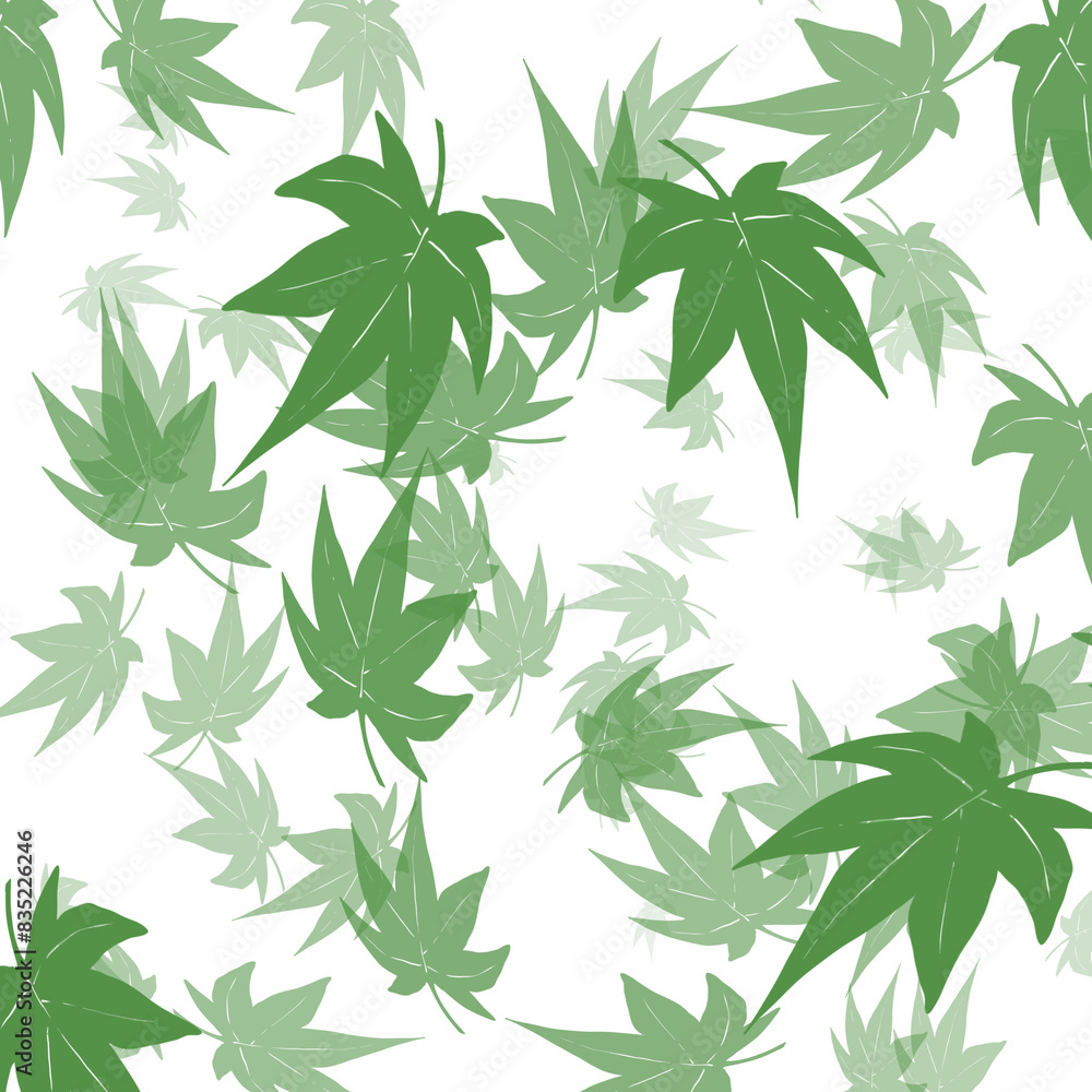 Naklejka premium illustration of random green leaves falling down pattern isolated on white and transparent png