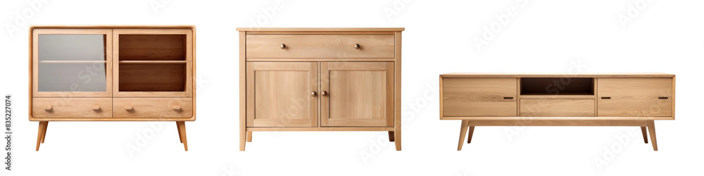 Wooden cabinet for home decoration png cut out element set Wooden cabinet for home decoration png cut out element set