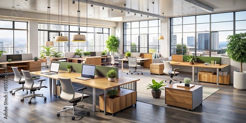 Flexible office layout with movable furniture for evolving work styles and organizational needs, flexible, layout, configurations, office, landscape, furniture, movable, work styles photo