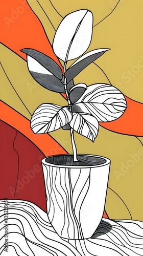 Fauvism of Reflexes of a Plant reacting to stimuli, Thick lines with even linewidth black lines Vector photo