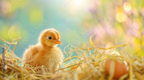 Easter egg on a Chick themed postcard card icon with symbolic background