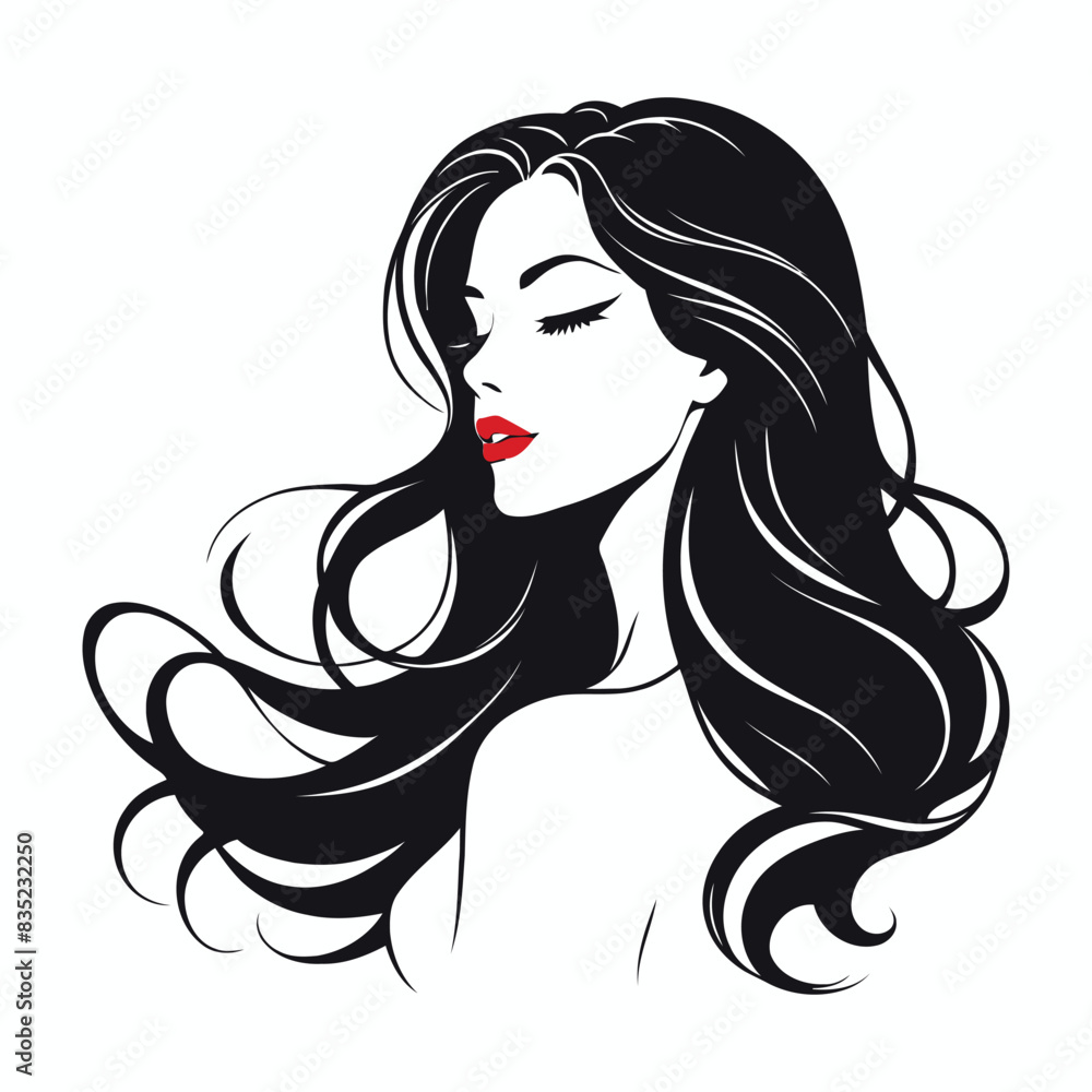 Elegant Woman Silhouette Illustration Flowing Hair Beauty Logo