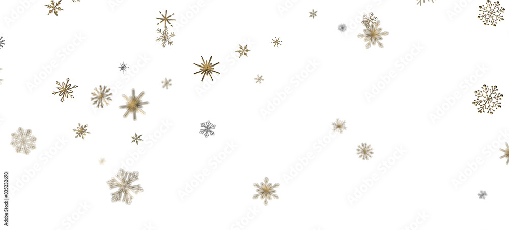 Snowflakes - new year pattern. Christmas theme, golden openwork shiny snowflakes, star, 3D rendering. Snowflakes - new year pattern. Christmas theme, golden openwork shiny snowflakes, star, 3D rendering.