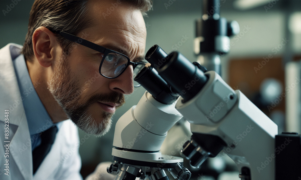 scientist working in microscope in science laboratory scientist working in microscope in science laboratory
