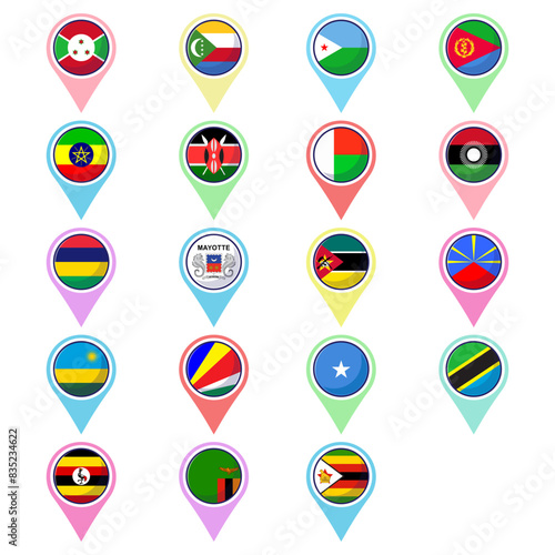 East african countries flags. Flat vector map element design, travel symbols, landmark symbols, geography and map flags emblem. Free Download East african countries flags. Flat vector map element design, travel symbols, landmark symbols, geography and map flags emblem. - GFXLoad