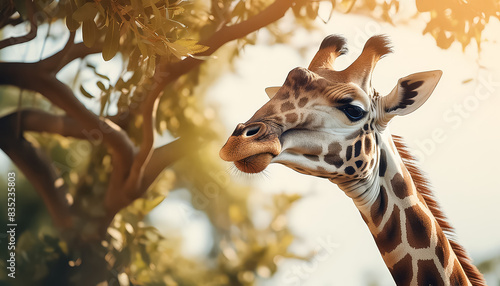 Giraffe portrait chewing branches