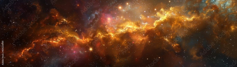 Naklejka premium 3D Model Abstract Art of Shimmering celestial abstract artwork of cosmic dust birthing new galaxies