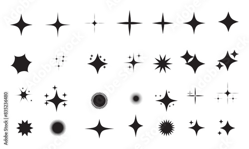 Twinkle stars icon collection. Shine icons silhouette. Stars sparkles vector, Minimalist silhouette stars icon, Sparkle star icon vector set.
