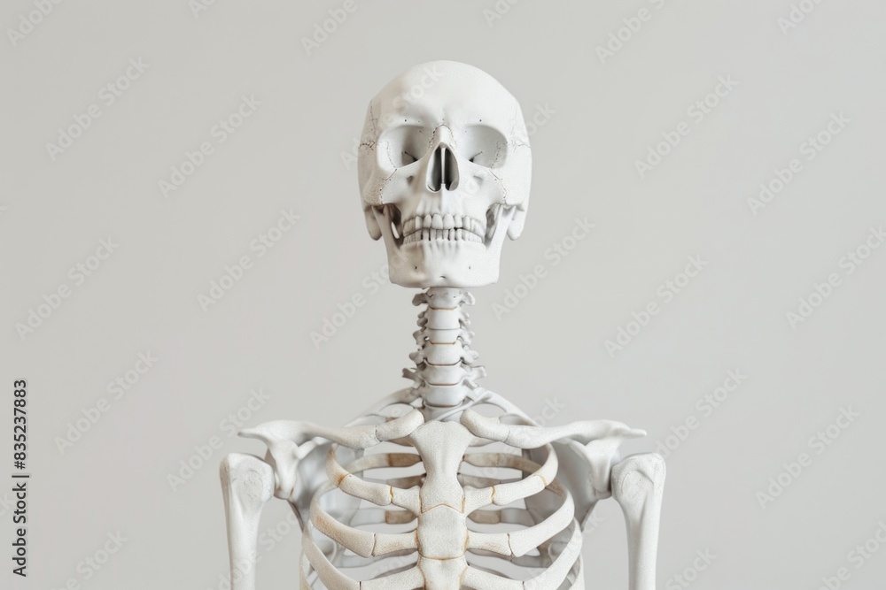 A human skeleton displayed on a table A human skeleton displayed on a table