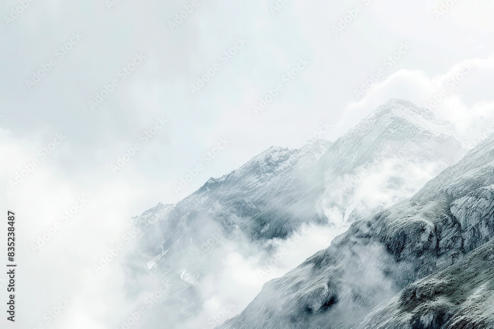 Majestic Mountain Landscape with Gently Flowing Cloud Overhead and Text Space Majestic Mountain Landscape with Gently Flowing Cloud Overhead and Text Space