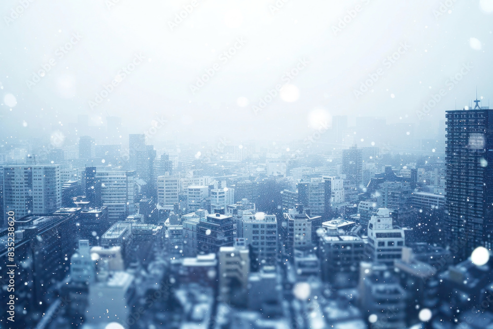 Snowy Cityscape with Softly Falling Snow and Central Text Area Snowy Cityscape with Softly Falling Snow and Central Text Area