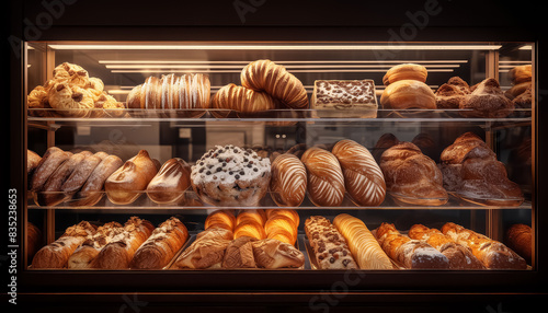 bakery showcase with bread and pastries