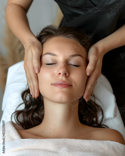 Young woman enjoying massage in spa salon. 