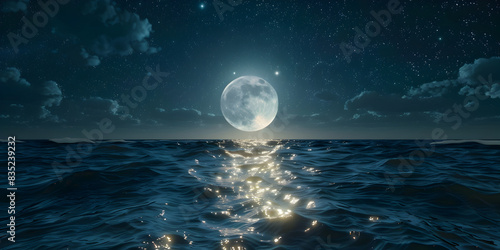 moon over ocean   Under the Moonlit Sky  Reflections on a Serene Lake   Silent Serenity  Moonlight Reflecting on Tranquil Waters