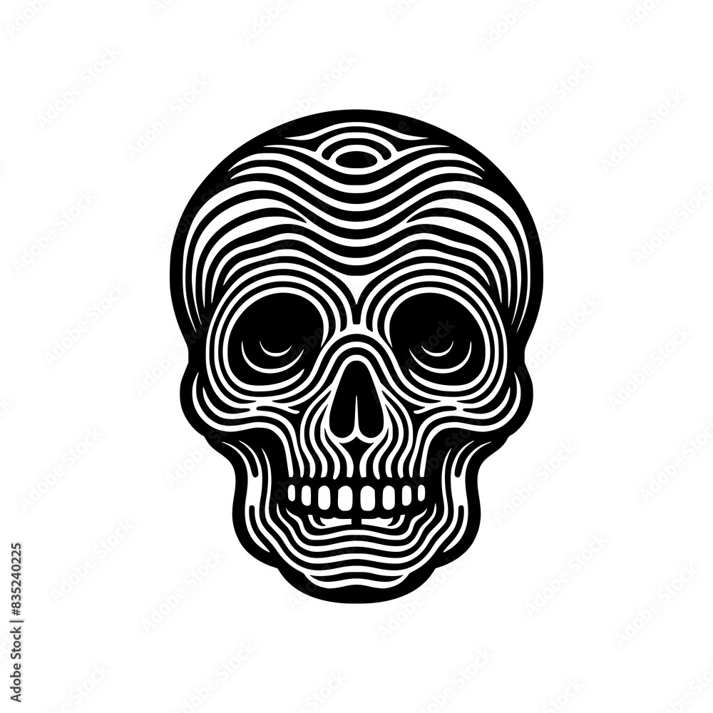 Obraz premium Wavy distorted line skull black and white sticker tshirt vector illustration template design
