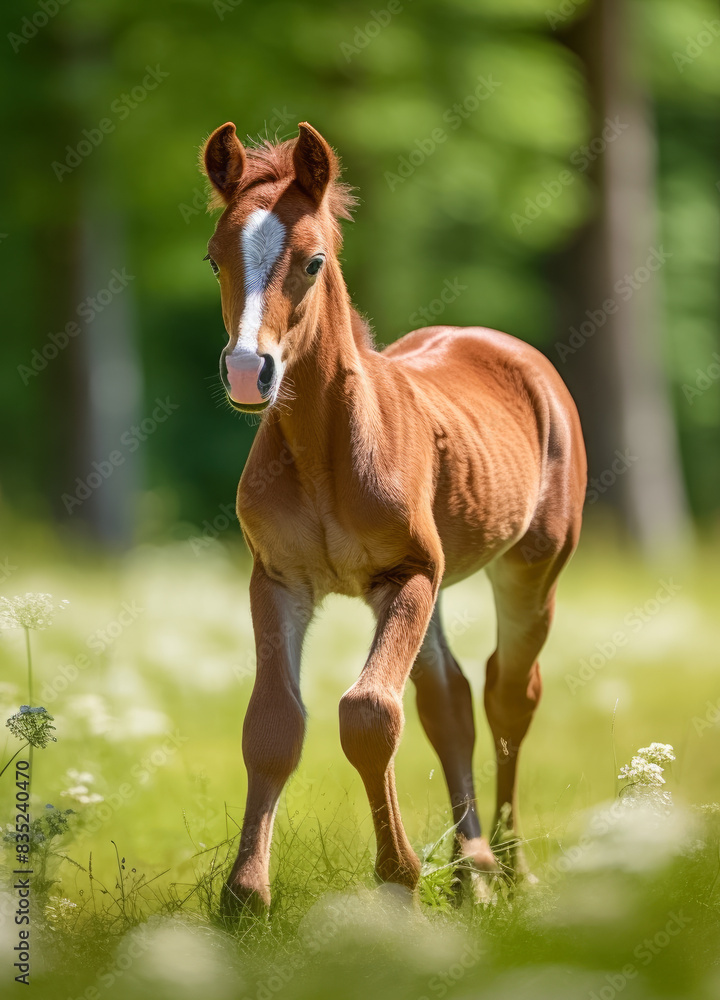Fototapeta premium Junges Pferd, Fohlen in freier Natur, Generative AI