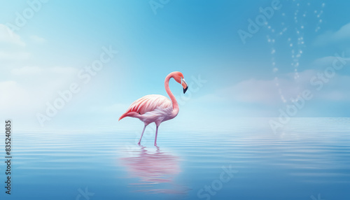 Pink flamingo on blue sky and river © terra.incognita