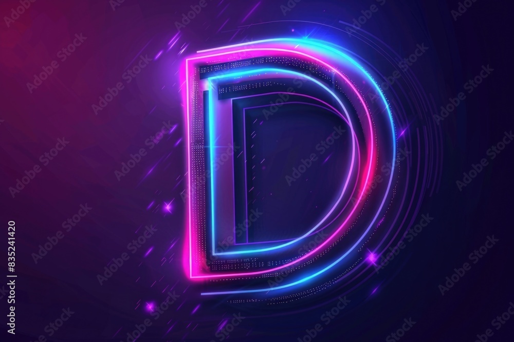 A bright neon letter D against a dark background A bright neon letter D against a dark background