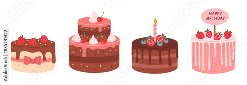  Set of birthday cakes with different fillings
