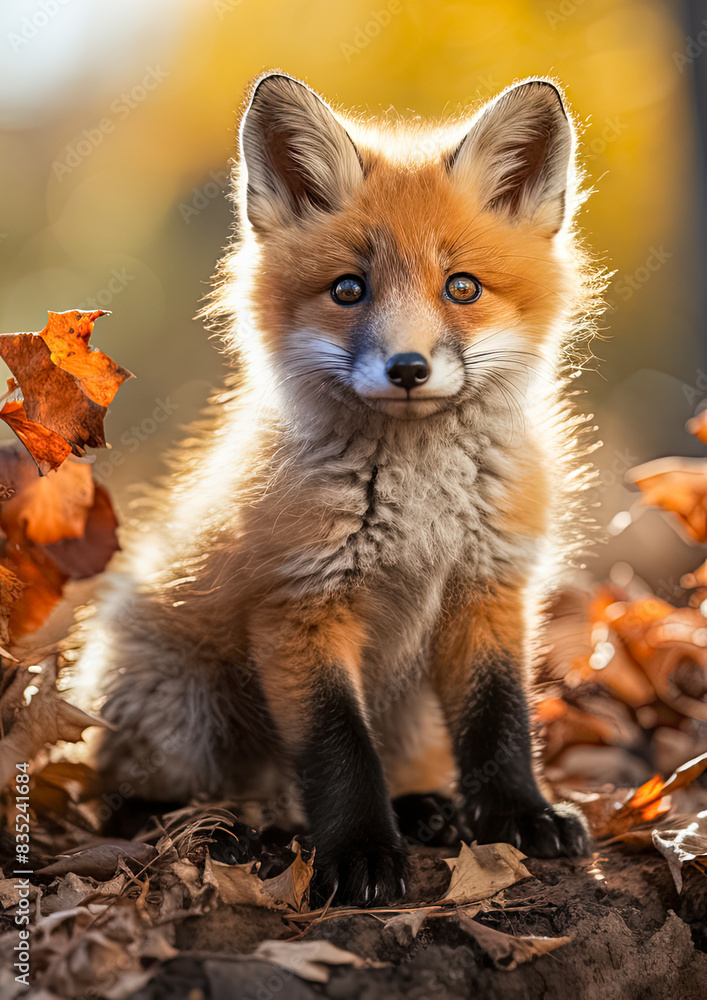 Junger putziger Fuchs im Wald, Babyfuchs, Generative AI Junger putziger Fuchs im Wald, Babyfuchs, Generative AI