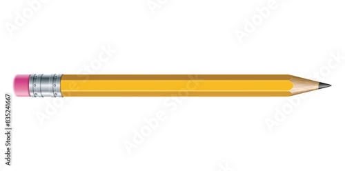 Realistic Yellow Wood Pencil With Rubber Band Vector Illustration.	
