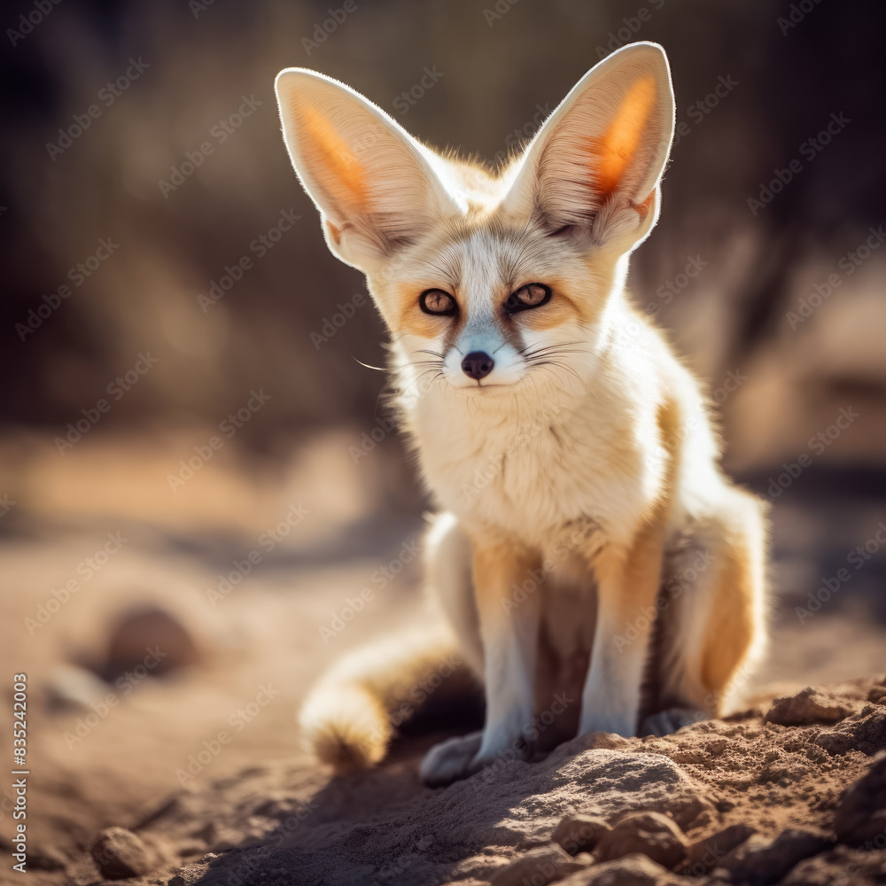 Fennek oder Wüstenfuchs mit großen Ohren in freier Natur, Generative AI Fennek oder Wüstenfuchs mit großen Ohren in freier Natur, Generative AI