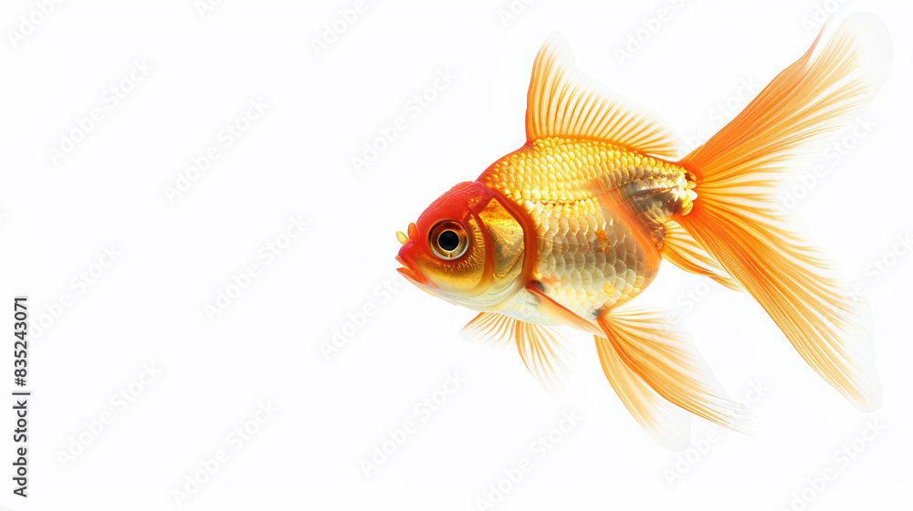 A goldfish with vibrant orange and white hues, isolated on a white background, embodying a concept of beauty. Generative AI A goldfish with vibrant orange and white hues, isolated on a white background, embodying a concept of beauty. Generative AI