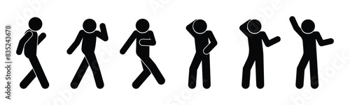 man icon, stickman isolated on white background, set of human silhouettes
