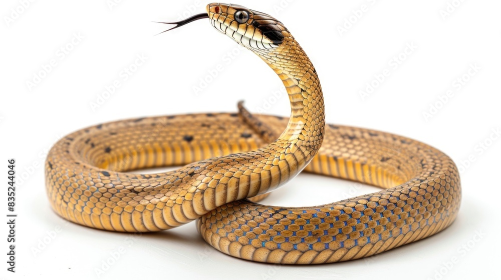 Naklejka premium Close-up view of a snake's head and body on a white surface