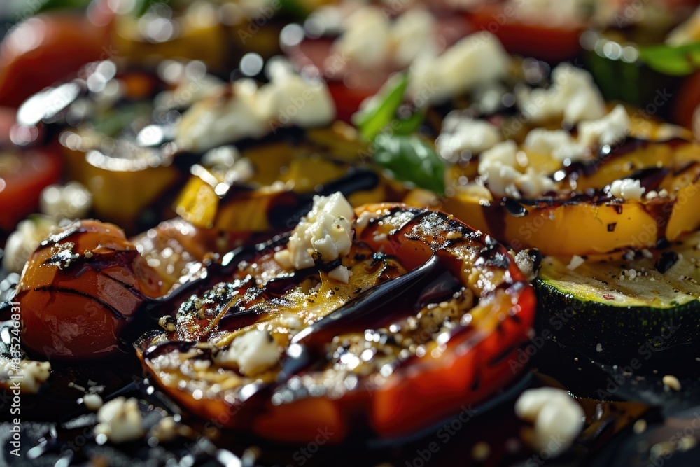 A close-up shot of a colorful plate filled with grilled vegetables, perfect for food and wellness-themed content A close-up shot of a colorful plate filled with grilled vegetables, perfect for food and wellness-themed content