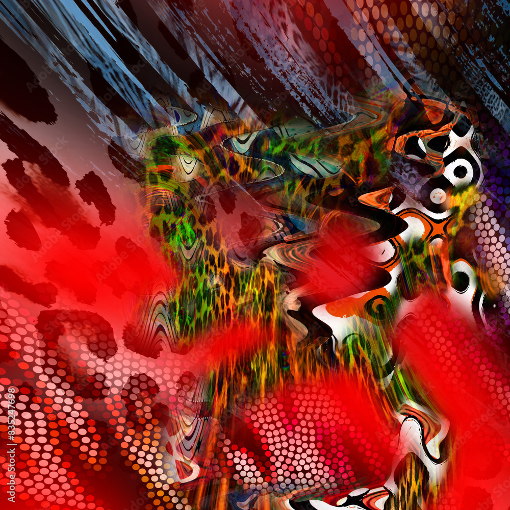 Naklejka premium Combination textile collage pattern of wave and lines colored leopard snake tiger textures