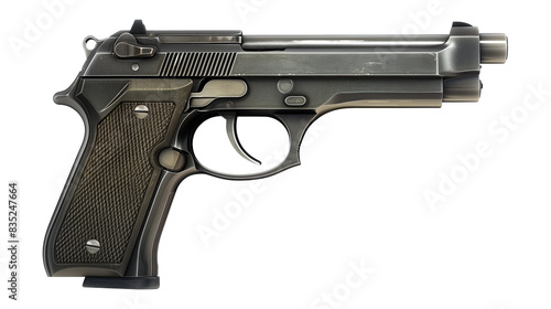Black semi-automatic beretta 92FS pistol 2D Game Art isolated on transparent background