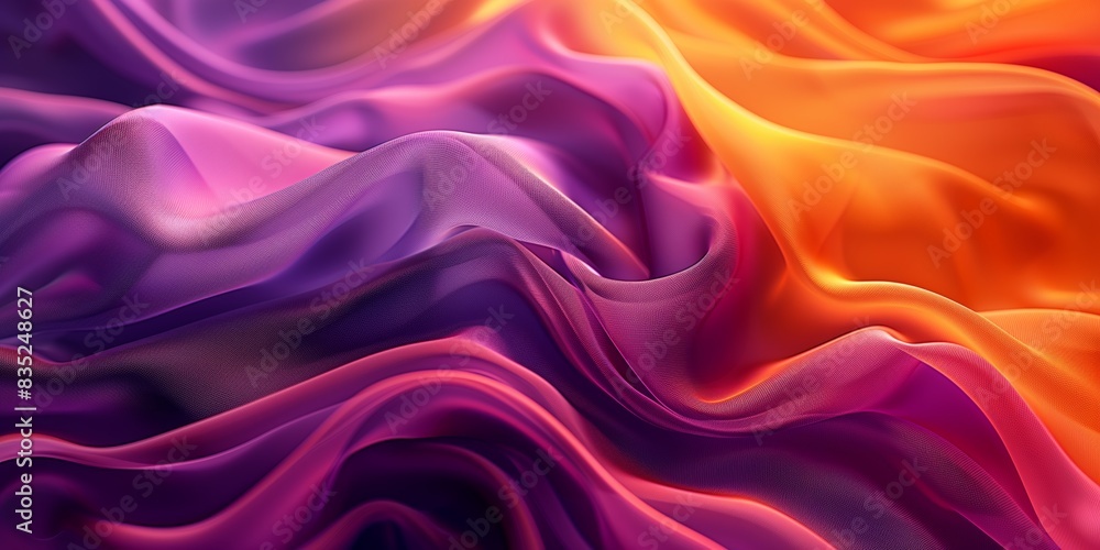 Fototapeta premium Abstract purple and orange background with waves and cloth-like textures creating a vibrant and dynamic pattern ideal for design applications.
