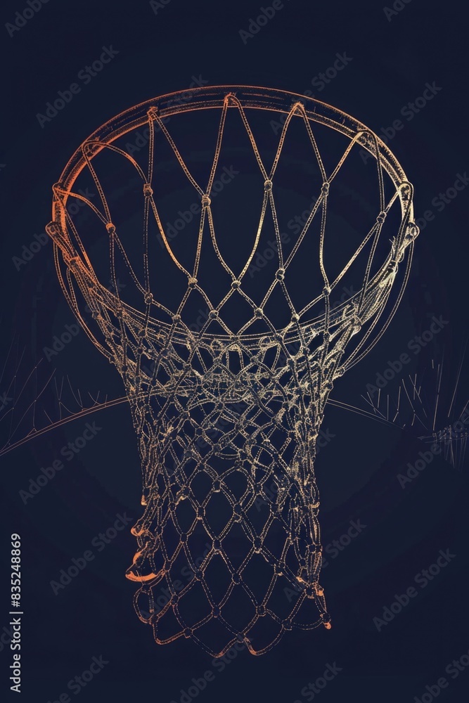 A close-up view of a basketball net against a dark background A close-up view of a basketball net against a dark background