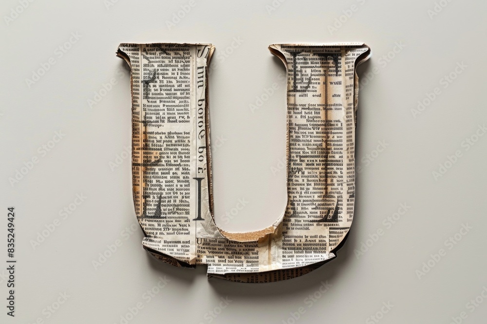 A creative representation of a letter 'u' made out of newspaper strips A creative representation of a letter 'u' made out of newspaper strips