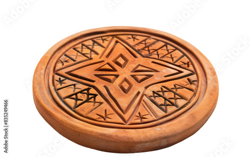 Clay Pottery Trivet Geometric Design Isolated On Transparent Background PNG.