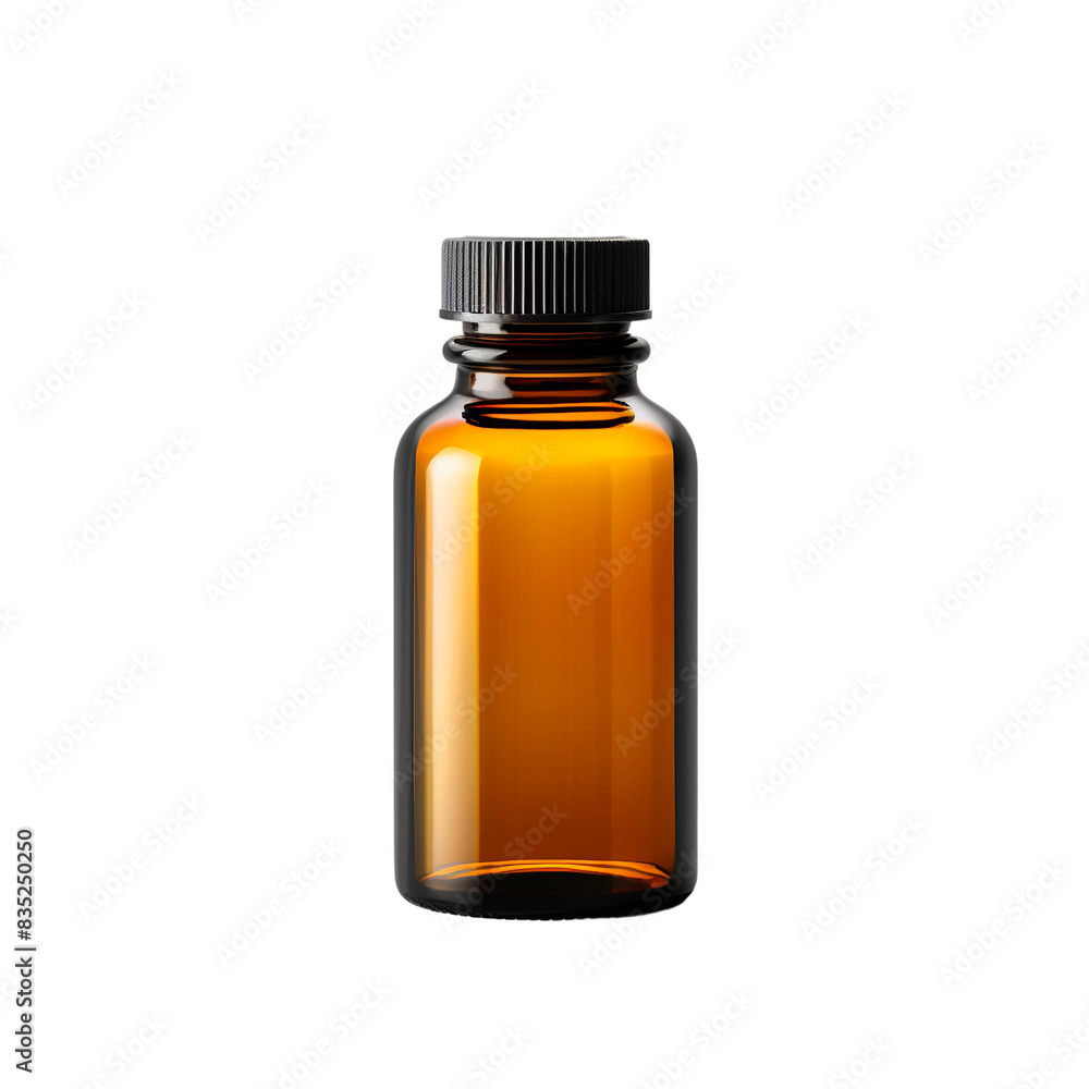 blank amber color pill bottle with black cap on an isolated background blank amber color pill bottle with black cap on an isolated background