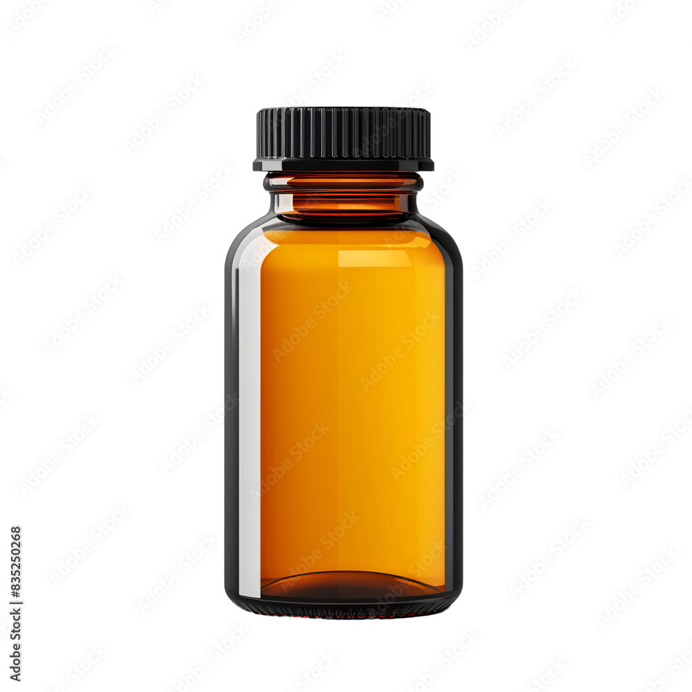 blank amber color pill bottle with black cap on an isolated background blank amber color pill bottle with black cap on an isolated background