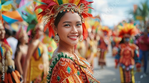 Cultural Street Parade: a colorful cultural street parade with traditional costumes, vibrant floats, and joyful participants, ideal for cultural events and diversity celebrations.
