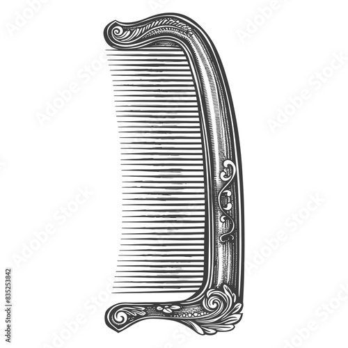 Ornate Engraved Hair Comb: Vintage Style Detail, Isolated on White