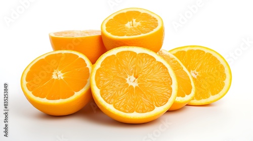 orange juice and oranges  white background
