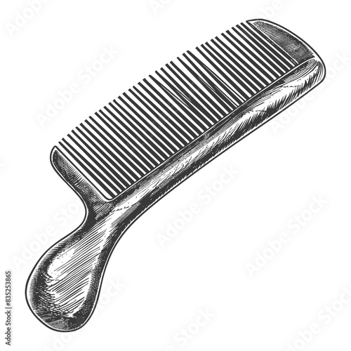 Hand-Drawn Hair Comb: Hatchwork Shading, Vintage Style Illustration.