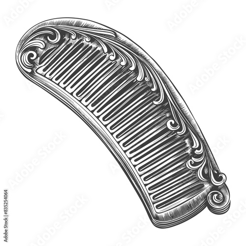 Intricate Engraved Comb: Vintage Ornament, Detailed Illustration.