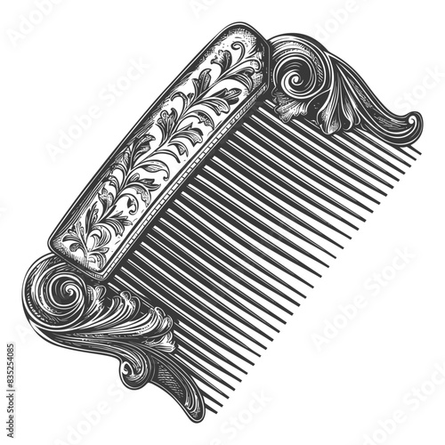 Ornate Engraved Comb: Vintage Hair Tool, Floral Scrollwork Detail.