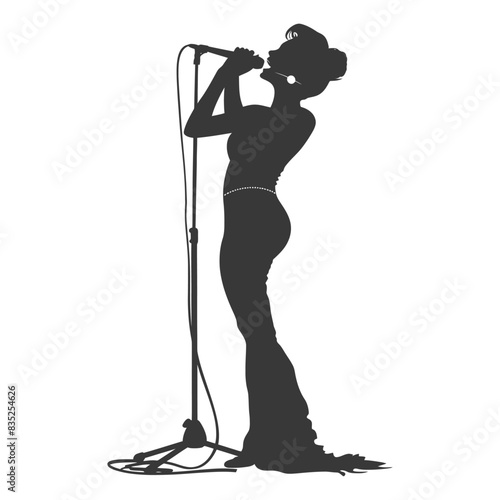 Silhouette Diva: Elegant Singer with Vintage Microphone, Intense Performance.