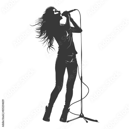 Passionate Singer Silhouette: Dynamic Performance, Windblown Hair, Powerful Vocalist.